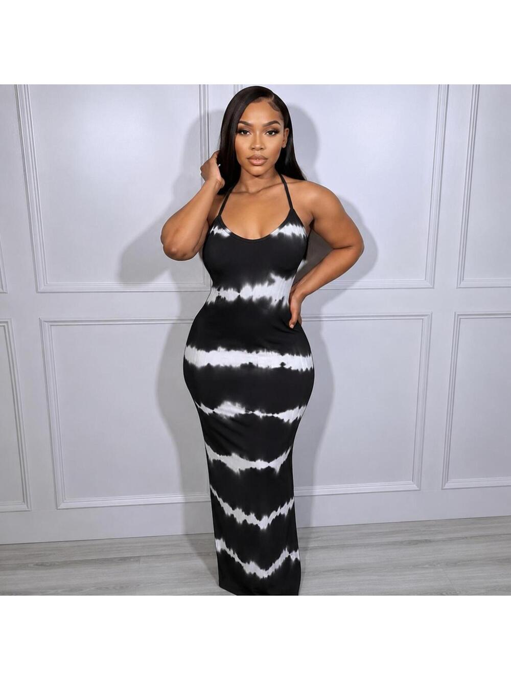 Black & White Tie-Dye Maxi Dress